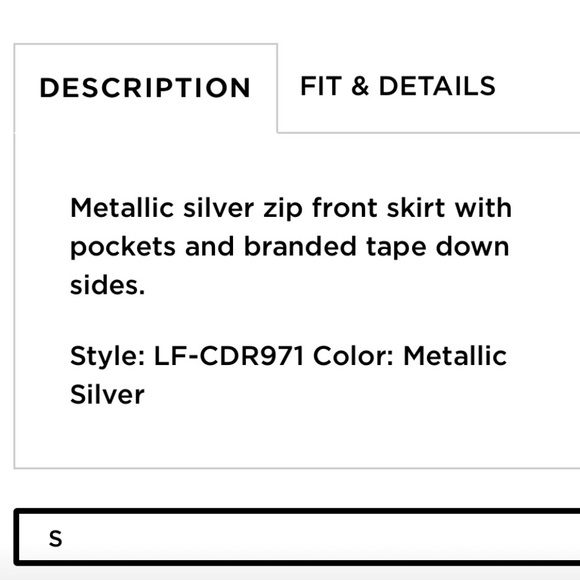 LF Shiny Metallic Silver Zip Front Logo Skirt Lined Mesh Zip Back Elastic Waist - Picture 7 of 12